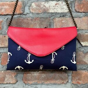 J Crew Navy and Red Anchor Pattern Women's Bag